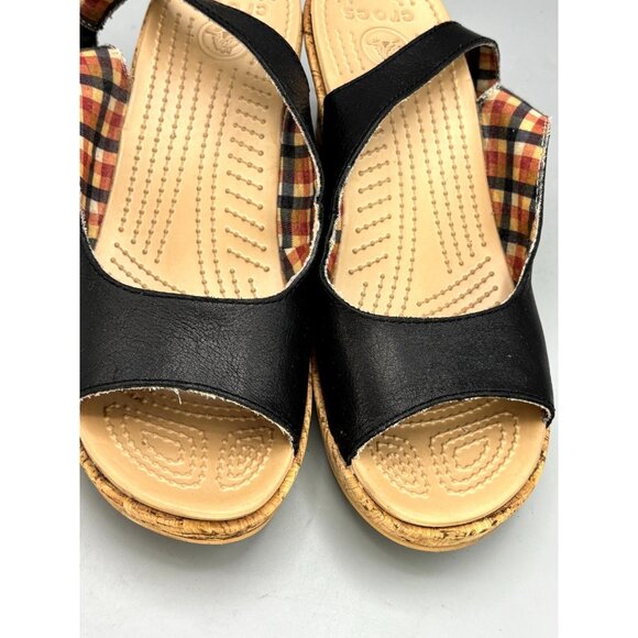 Crocs Leigh Womens Slingback Sandals Size US 9 Black Leather Open Toe Slip On - Picture 6 of 9